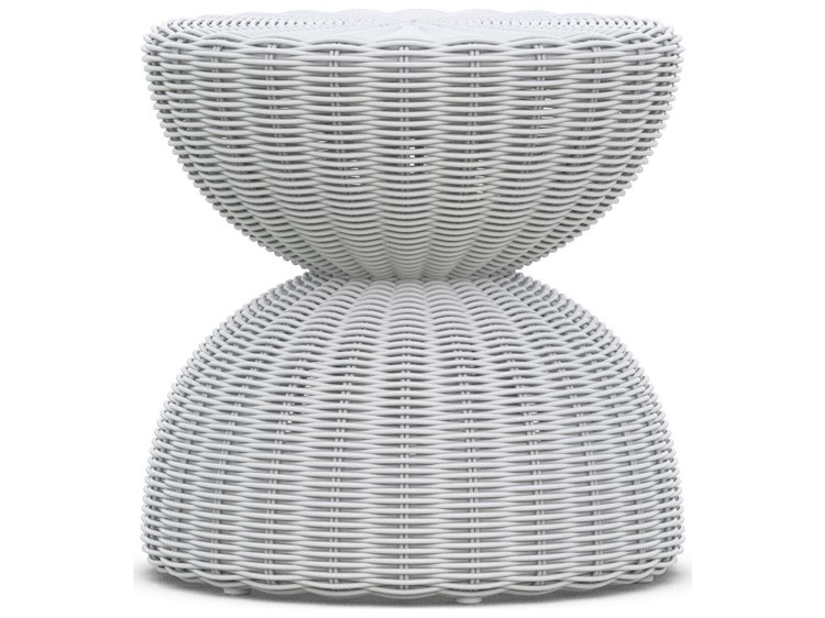 Azzurro Living Cabo Beach White Wicker Round Outdoor Patio End Table