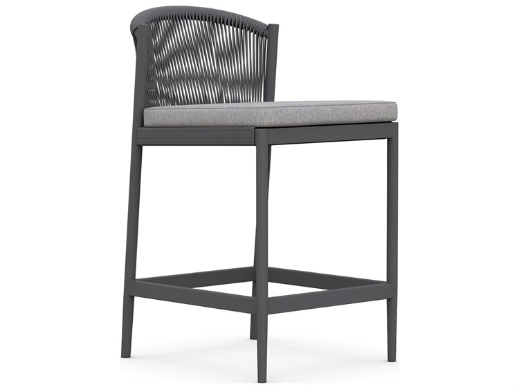 Azzurro Living Catalina Ash All-Weather Rope Patio Counter Stool with Fog Cushion