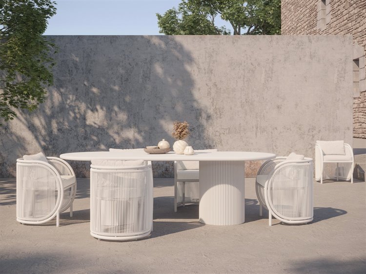 Azzurro Living Kamari White Mist All-Weather Rope Dining Set with Cloud Cushion