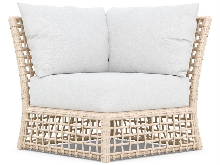 Azzurro Living Kiawah Almond All-Weather Wicker Corner Outdoor Patio Lounge Chair with Cloud Cushion