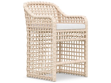 Azzurro Living Kiawah Almond All-Weather Wicker Counter Stool with Cloud Cushion
