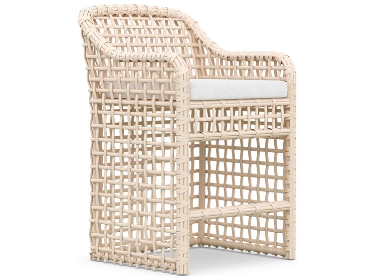 Azzurro Living Kiawah Almond All-Weather Wicker Outdoor Counter Stool with Cloud Cushion