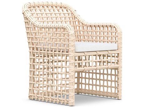 Azzurro Living Kiawah Almond All-Weather Wicker Dining Arm Chair with Cloud Cushion