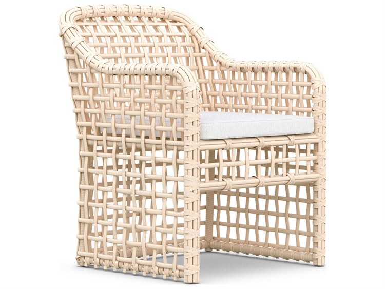 Azzurro Living Kiawah Almond All-Weather Wicker Outdoor Patio Dining Arm Chair with Cloud Cushion