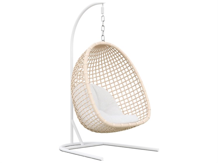 Azzurro Living Kiawah Almond All-Weather Wicker Hanging Chair with Cloud Cushion & Stand