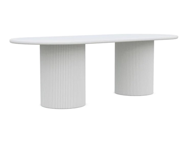 Azzurro Living Palma Matte White Aluminum Oval Outdoor Dining Table