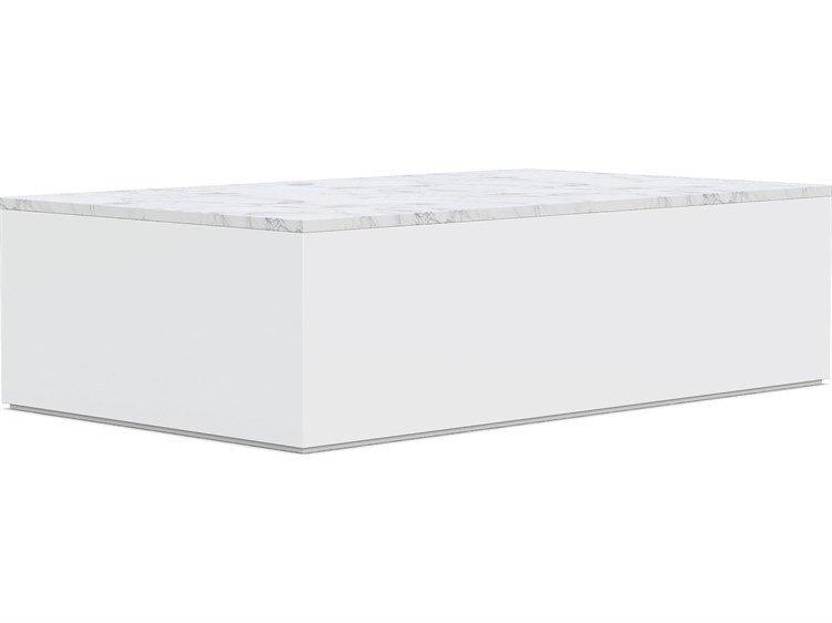 Azzurro Living Porto Matte White Aluminum Rectangular Marble Top Outdoor Patio Coffee Table