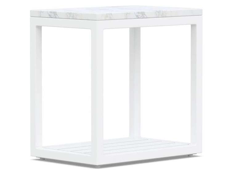 Azzurro Living Seaview Matte White Aluminum 16.38''W x 11.30''D Rectangular Marble Top Side Table