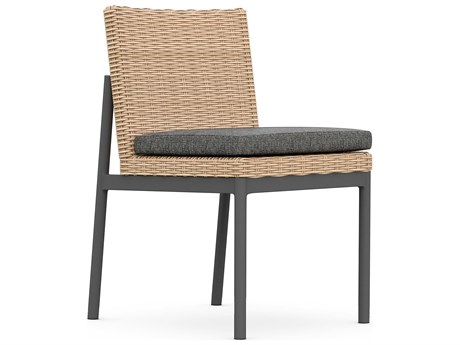 Azzurro Living Terra Natural All-Weather Wicker Dining Side Chair with Midnight Cushion