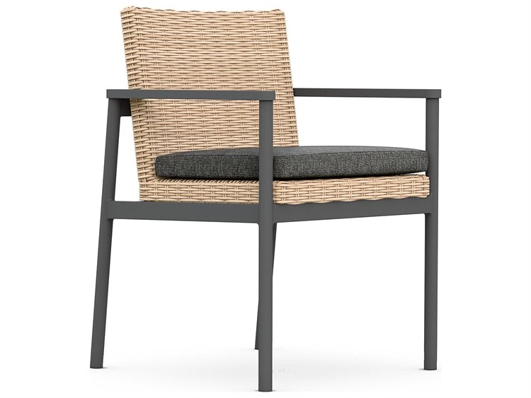 Azzurro Living Terra Natural All-Weather Wicker Outdoor Patio Dining Arm Chair with Midnight Cushion