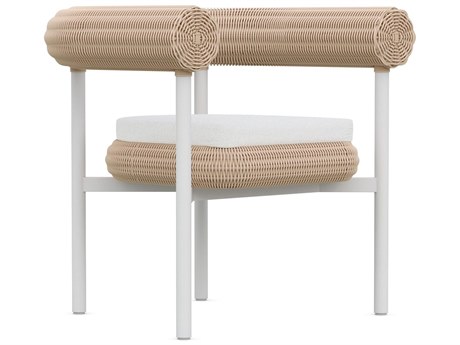 Azzurro Living Texoma Almond All-Weather Wicker Dining Arm Chair with Cloud Cushion