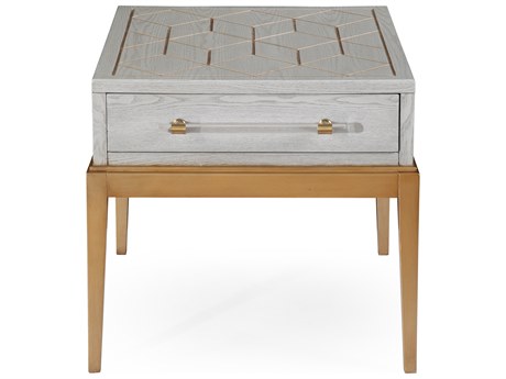 Bassett Mirror Rectangular Wood Gray Veneer With Gold Accent End Table