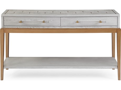 Bassett Mirror Rectangular Wood Gray Veneer With Gold Accent Consolee Table