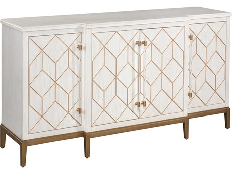 Bassett Mirror Perrine 68" Oak Wood White With Gold Accent Sideboard