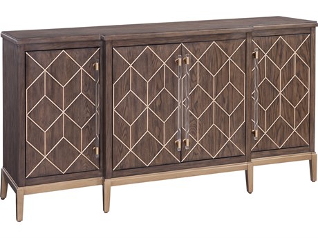 Bassett Mirror Perrine 68" Oak Wood Brown With Gold Accent Sideboard
