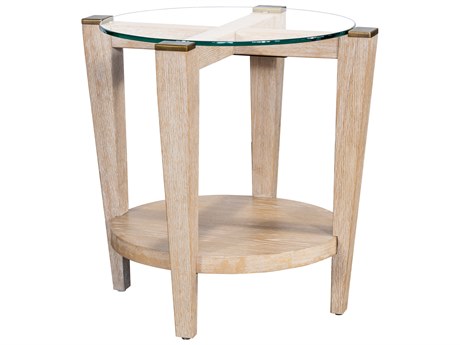 Bassett Mirror Dunes Round Glass Bleached Oak End Table