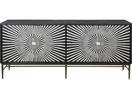 Bassett Mirror Tally 72" Mango Wood Sandblasted Black With Blk & White Bone Sideboard