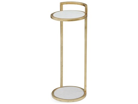 Bassett Mirror Surrey Scatter Round Gold Leaf White Marble End Table