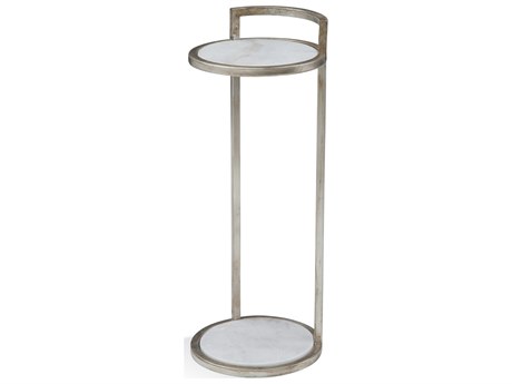 Bassett Mirror Surrey Scatter Round Silver Leaf White Marble End Table