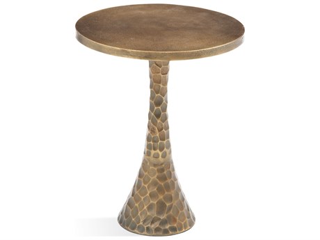 Bassett Mirror Nero Round Metal Hammered Brass End Table