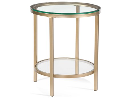 Bassett Mirror Anderson Round Glass Gold Antique End Table