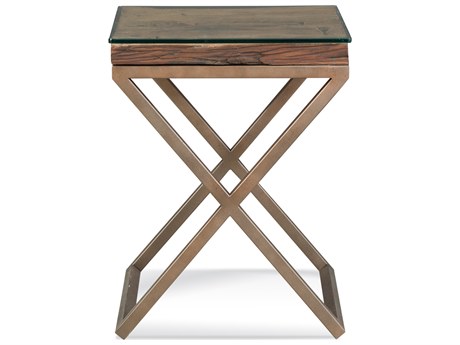 Bassett Mirror Cambria Square Glass Bronze Reclaimed Wood End Table