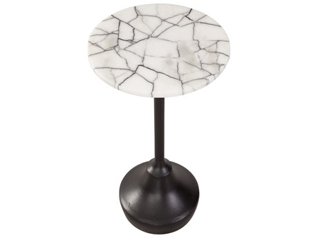 Bassett Mirror Talley Round Black Metal White Marble End Table