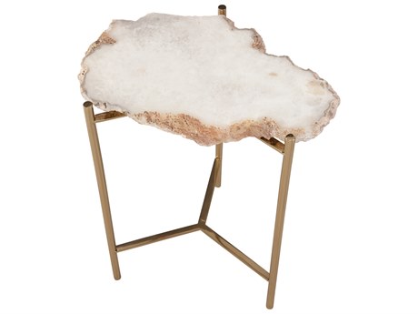 Bassett Mirror Cora Cast Natural Marble Champagne Gold Metal End Table