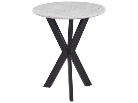 assett Mirror Round Matte Black White Marble End Table