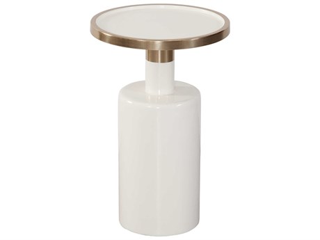 Bassett Mirror Brice Round Metal Pained White Chrome End Table