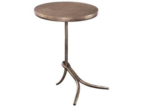Bassett Mirror Rowley Round Metal Antique Bronze End Table