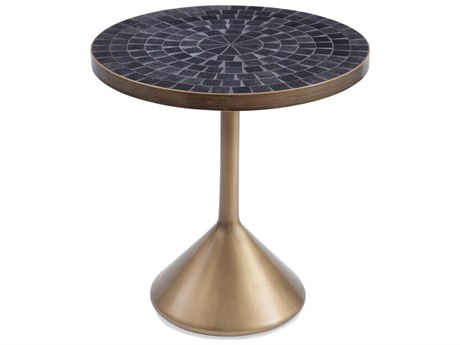 Bassett Mirror Marirose Round Black Marble Brass End Table