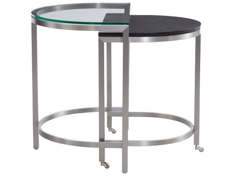 Bassett Mirror Hensley Bunching Oval Glass Chrome And Marble End Table