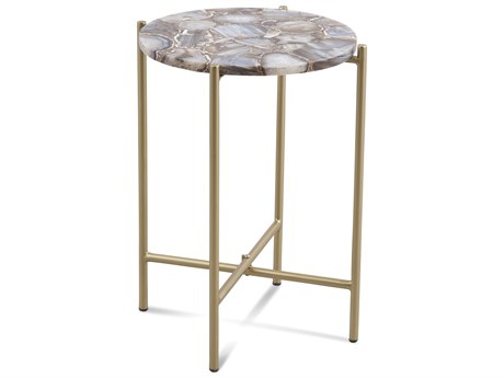 Bassett Mirror Lonna Round Stone Agate Gold End Table