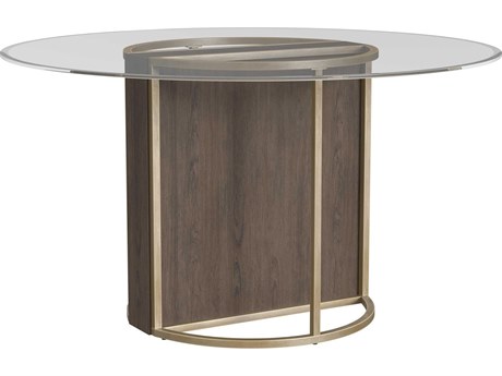 Bassett Mirror Stefan Round Glass Chalk Grey champagne Gold Dining Table