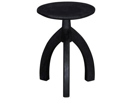 Bassett Mirror Larson Round Wood Sandblasted Black Mango End Table