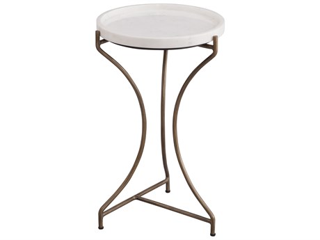 Bassett Mirror McGowan Round Antique Brass And White Marble End Table