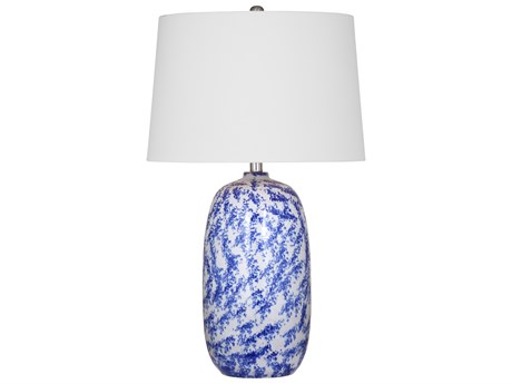 Bassett Mirror Mila Blue Cream White Tapered Drum Linen Traditional Buffet Lamp