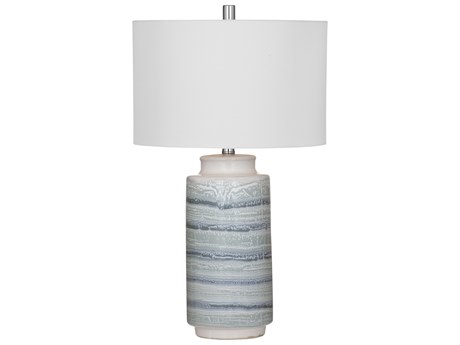 Bassett Mirror Brizi Blue Cream White Drum Fabric Buffet Lamp