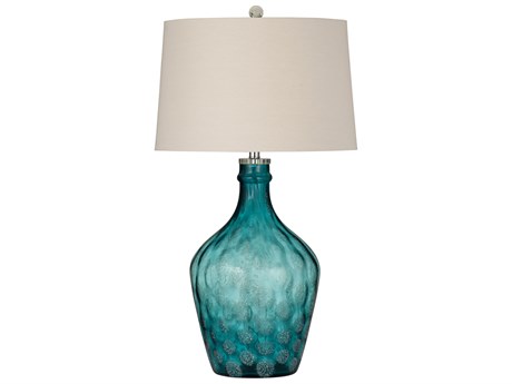 Bassett Mirror Valarie Blue Beige Tapered Drum Fabric Buffet Lamp