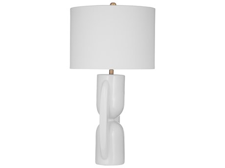 Bassett Mirror Tolland Glossy White Drum Linen Buffet Lamp