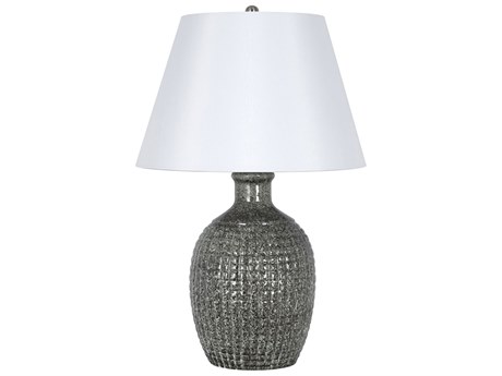 Bassett Mirror Dhurrie Reactive Dark Green White Tapered Drum Linen Buffet Lamp