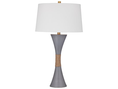 Bassett Mirror Dorian Dark Cement Cream Tapered Drum Linen Gray Buffet Lamp