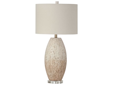 Bassett Mirror Dauphin White Heavy Distressed Brown Cream Beige Linen Buffet Lamp
