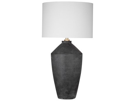 Bassett Mirror Kaycee Matte Black White Slub Linen Buffet Lamp