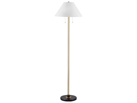 Bassett Mirror Lenor Black Brass White Linen Floor Lamp