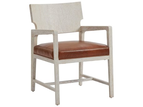 Barclay Butera Carmel Ridgewood Leather Brown Upholstered Arm Dining Chair