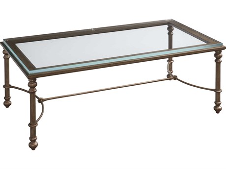 Barclay Butera Laguna Bluff Rectangular Glass Textured Burnished Brass Cocktail Table