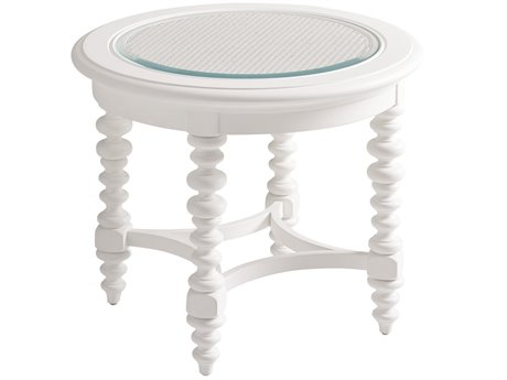 Barclay Butera Villa Blanca Round Glass Mallet White Cyprus End Table