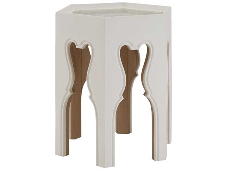 Barclay Butera Villa Blanca Hexagon Mirror Polo Mallet White Buff Bilbao End Table